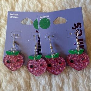 Claire's Sparkly Pink Apple Earrings